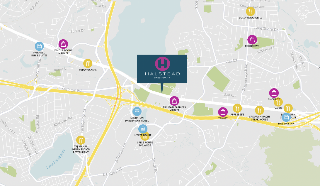 Map graphic depicting Halstead Parsippany's location
